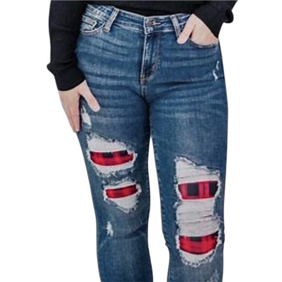 Judy Blue Los Angeles 11/30 skinny fit distressed buffalo plaid jean J2 7072 - Picture 1 of 14